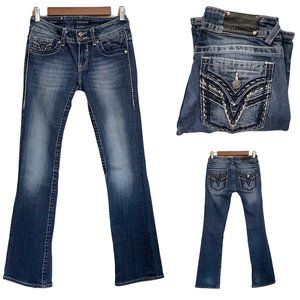 Vigoss Womens Contrast Stitch Faux Flap Embroidered Pocket Dallas Boot Jeans 25